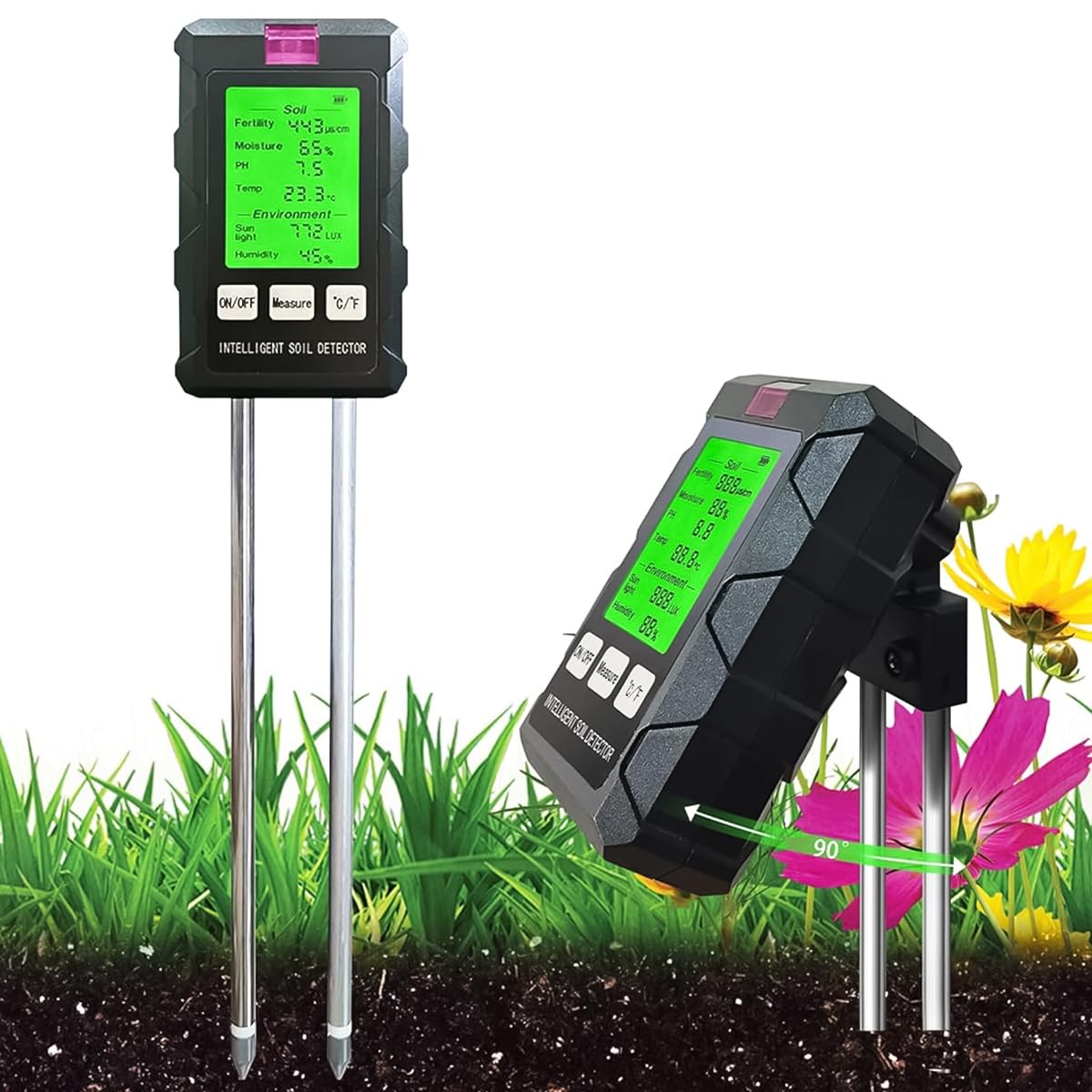 Serplex Soil Meter 6 in 1 Dual Probes Soil Meter for Moisture /Temp/PH/Humidity/Sunlight Intensity/Conductivity LCD Digital Soil Moisture Meter Precison Agriculture Soil Meter Battery Operated Serplex Soil Meter 6 in 1 Dual Probes Soil Meter for Moisture /Temp/PH/Humidity/Sunlight Intensity/Conductivity LCD Digital Soil Moisture Meter Precison Agriculture Soil Meter Battery Operated